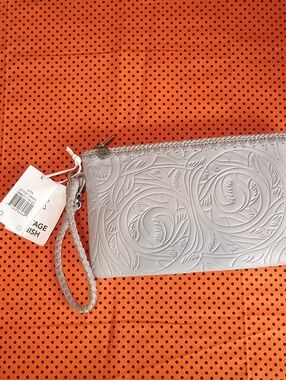 Embossed Wristlet Clutch in Light Gray